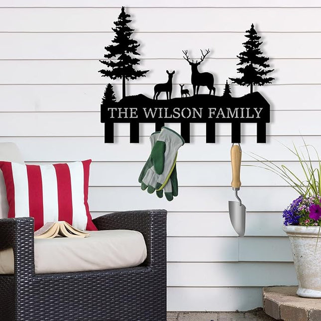 Personalized Metal Key Holder for Wall, Forest Design Rack, Metal Wall Mount Custom Name Hooks Decoration, Name Letter Wall Decoration Key Hooks, Key Hanger Decor, Key Organizer for House, Farmer Gift