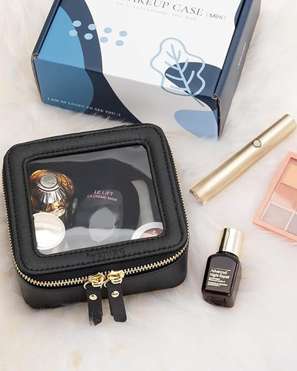 Aveniee Clear Makeup Bag Small, Mini Travel Toiletry Bag Cosmetic Bags TSA Approved, Clear Makeup Case Pouch with Zipper, Car Organizer Essentials for Women Men,Black