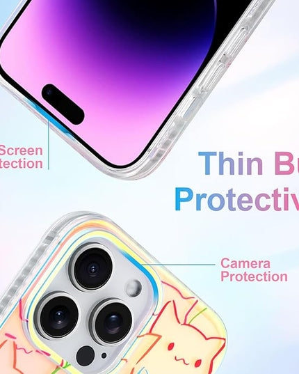Cute Case for iPhone 14 Pro Max Case for Women Girls Boys [ Compatible with Magsafe ] Iridescent and Black Cats Cat Pattern Design, Kawaii Colorful Animal Soft Bumper Protective Phone Cover