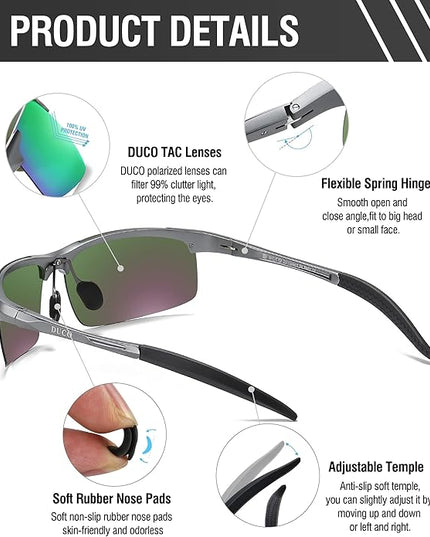 DUCO Mens Sports Polarized Sunglasses UV Protection Sunglasses for Men 8177s