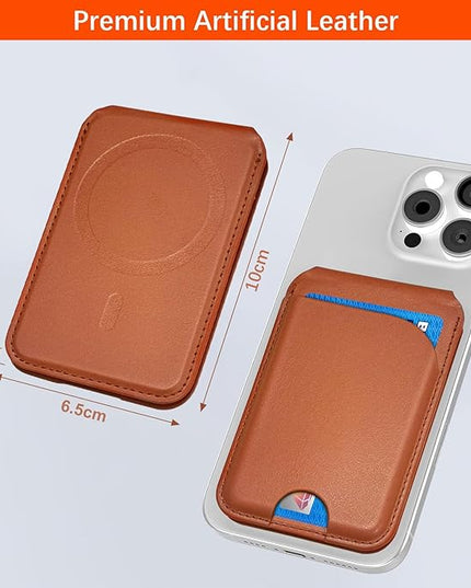 for Magsafe Wallet, Phone Cardholder with Adjustable Stand, Magnetic Card Holder with 3 Card Slots, Magnetic Wallet for iPhone 16/15/14/13/12 Series, Not for iPhone 13/12 Mini(Brown, Leather)