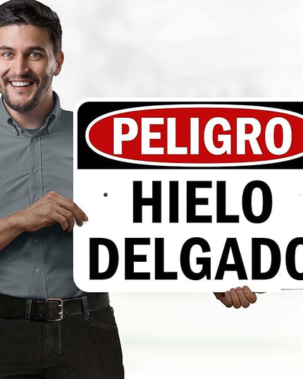 Danger Thin Ice Spanish Sign, 18x24 Inches, Rust Free .063 Aluminum, Fade Resistant, Made in USA by My Sign Center