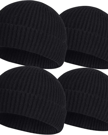 ROYBENS 4 Pack Wool Fisherman Beanies for Men, Knit Short Watch Cap Winter Warm Hats