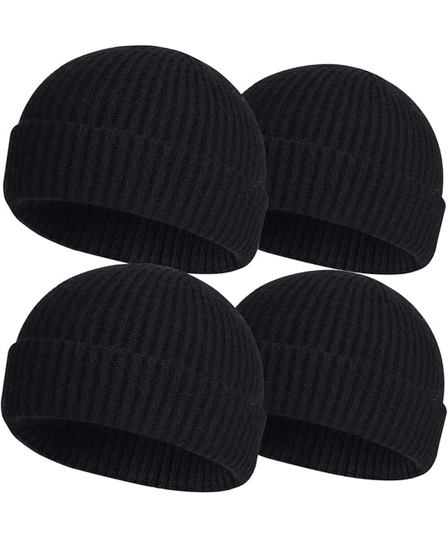ROYBENS 4 Pack Wool Fisherman Beanies for Men, Knit Short Watch Cap Winter Warm Hats