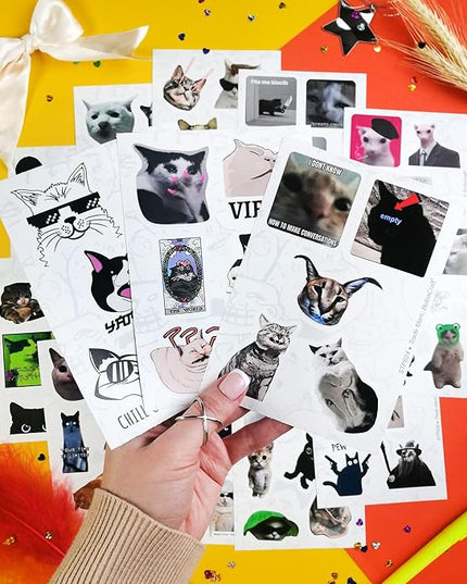 BulbaCraft 100Pcs Cat Meme Stickers - Funny Cat Stickers, Gifts for Women & Men