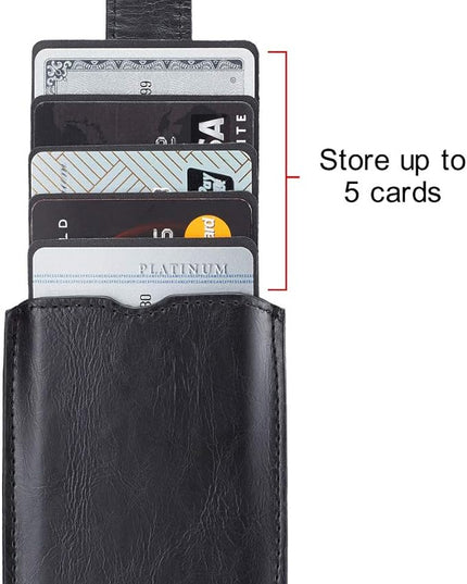 Phone Card Holder RFID Blocking Sleeve, Pu Leather Back Phone Wallet Stick-On Pull up 5 Card Holder Universally Pocket Covers Credit Cards Cash for iPhone/Android/Samsung/ Smartphones.Black (Black)