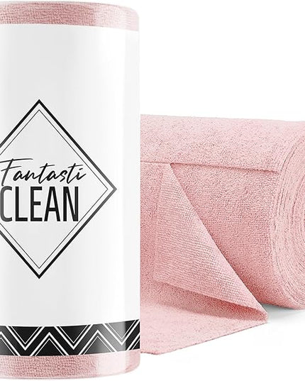 Fantasticlean Microfiber Cleaning Cloth Roll -75 Pack, Tear Away Microfiber Towels, 12" x 12", Reusable, Washable, Scratch Free, Ultra Absorbent Dishcloth for All-Around Cleaning Supplies (Pink)