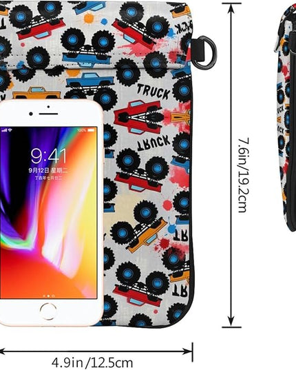 Women Ladies Girls Roomy Pockets Cell Phone Shoulder Bag Crossbody Bag Credit Card Stash Money Carrier, Water Resistant, Yoga Riding bag, Grunge Monster Truck Car Art