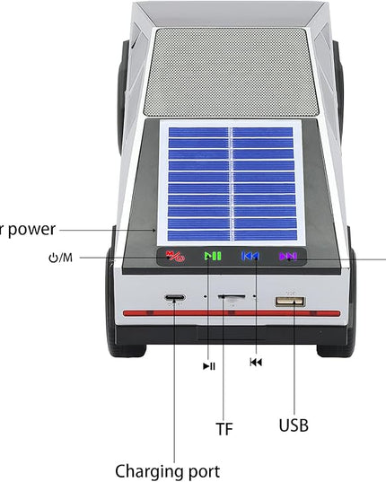 WS-699 Solar Bluetooth Replica Speaker – Future Pickup Truck Design, HD Sound, TWS Stereo Pairing, FM Radio, LED Party Light, USB/TF Playback, Hands-Free Mic, Type-C Charging, Portable Gift (Silver)