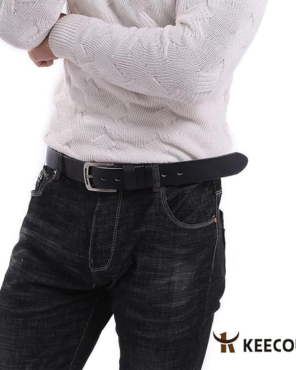 KEECOW Men's 100% Italian Cow Leather Belt Men With Anti-Scratch Buckle,Packed in a Box