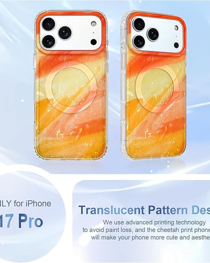 Cute Case for iPhone 17 Pro Case for Women Girls [Compatible with Magsafe] with Translucent Pearl Pattern Design, Aesthetic Girly Magnetic Protective Phone Cover, Orange