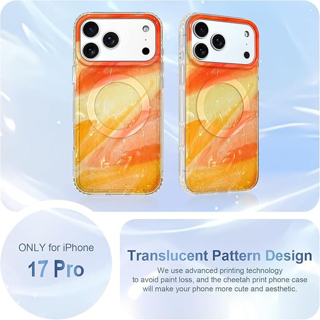Cute Case for iPhone 17 Pro Case for Women Girls [Compatible with Magsafe] with Translucent Pearl Pattern Design, Aesthetic Girly Magnetic Protective Phone Cover, Orange