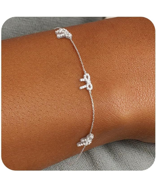 FUNEIA Dainty Silver Gold Bracelets for Women Trendy Non Tarnish 14K Gold Plated Waterproof Diamond Bracelets Cute Stackable Heart Butterfly Clover Cross Evil Eye Charm Bracelet Stack Jewelry Gifts