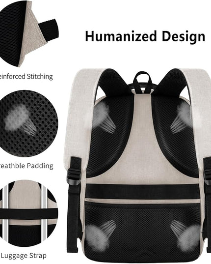 Travel Laptop Backpack for Women, School Backpack with USB Charging Port,Water Resistant Backpack for Girls, Business Work College bookbag,book bag Fits 15.6 Inch,Beige Back Pack