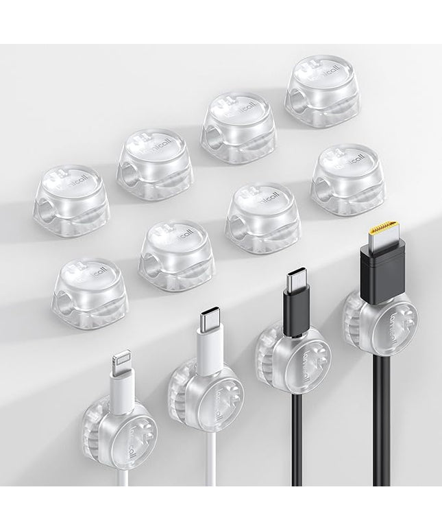 12Pack Cord Organizer [1s Lock] Spring Cable Holder Clips - Lamicall Desk Cord Management Clips, [Smooth Adjustable] Phone Charger Cable, Adhesive Wire Keeper for Nightstand Wall Car Office