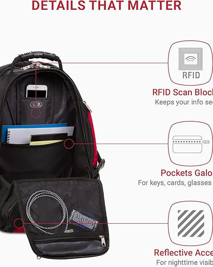 SwissGear 1900 Scansmart TSA 17-Inch Laptop Backpack, Black/Red