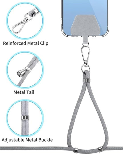 CACOE Phone Lanyard 2 Pcs-2 Pcs Adjustable Neck Strap,4 Pcs Patches,Universal Crossbody Multifuctional Cell Phone Lanyards Compatible with Most Smartphones(Black+Light Gray)