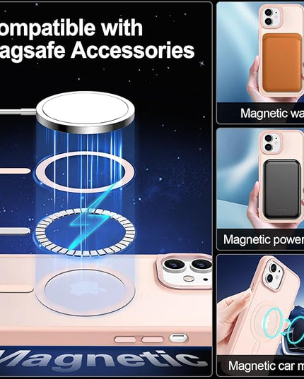 Hython Case for iPhone 11 Case Magnetic Translucent Matte Phone Cases 6.1" [Compatible with MagSafe] Thin Slim Fit Shockproof Bumper Hard Protective Cover for Women Men Girls, Frosted Pink
