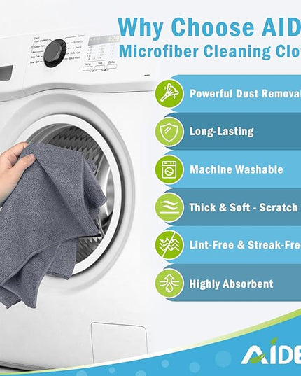 AIDEA Microfiber Cleaning Cloth-24PK, Soft Microfiber Towels for Cars, Absorbent Cleaning Rags, Lint-Free Streak-Free Wash Cloths for House, Kitchen, Window(12inx16in)