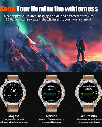 LIGE GPS Smart Watch for Men, 1.43" AMOLED/LED Flashlight/Compass Smartwatch, IP68 Waterproof/Swim Mode/Pedometer/100+ Sports Mode Fitness Tracker, Military Smart Watches for Android iOS Compatible
