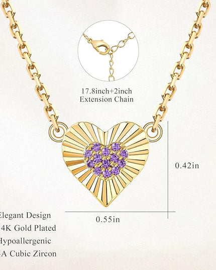 Dainty 14k Gold Heart Necklace, Birthstone Necklace for Women Trendy, Tiny Cubic Zirconia Choker Pendant Necklaces, Cute Love Jewelry Birthday Gifts for Girlfriend Daughter Niece Wife Her