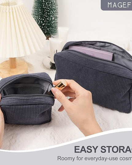 MAGEFY Small Makeup Bag for Purse Mini Cosmetics Bag Corduroy Cute Cosmetic Pouch for Women with Slip-in Pockets