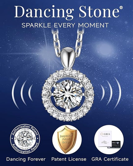 MomentWish Necklace for Women, Sparkling Gift for Her, 1Carat Moissanite Heart Pendent for Her, 925 Sterling Silver Dance Necklace for Anniversary Christmas Valentines