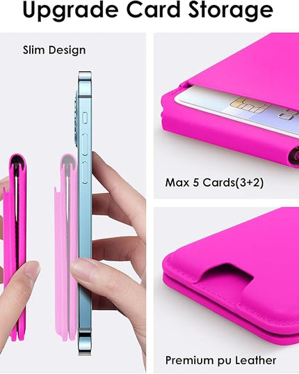 CreaDream Wallet for Magsafe, Magnetic Card Holder with RFID for iPhone 17/16/15/14/13/12 Series, Adjustable Phone Stand with 5 Card Holder, Hot Pink