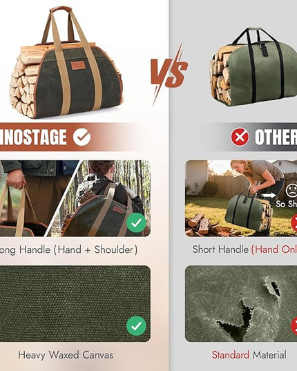 INNO STAGE Firewood Carrier Firewood Bag Heavy Duty Waxed Canvas Log Carrier Tote for Firewood, Large Fire Wood Sling Carrier with Handles for Easy Transport Carrying and Wood Stove Accessories
