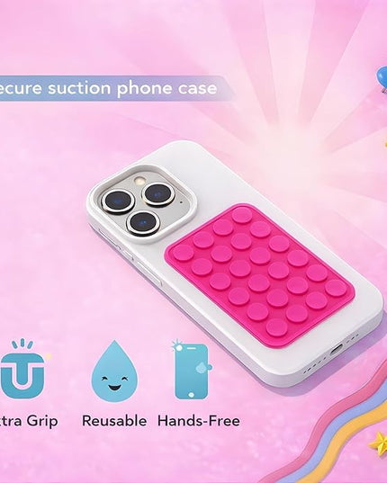 Suction Phone Case Mount, Phone Sticky Grip for iPhone and Android, Adhesive Phone Accessory, Hands-Free Mirror Shower Phone Holder for Videos and Selfies (Hot Pink)