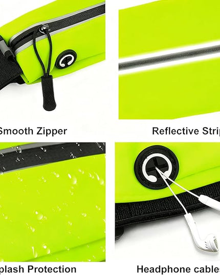 Slim Running Belt For Men and Women Waist Fanny Pack Phone Holder Pouch Bag Reflective Zipper Pocket Workout Cycling Fitness Kelly Green