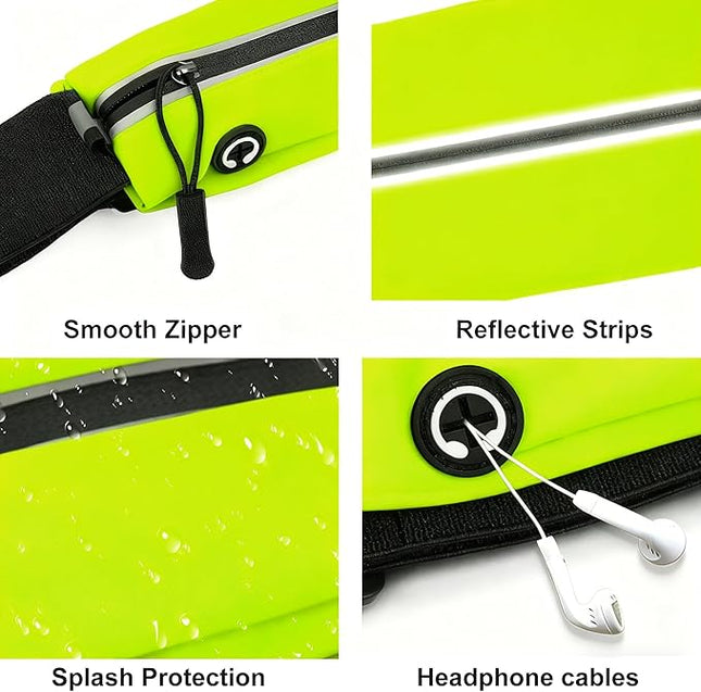 Slim Running Belt For Men and Women Waist Fanny Pack Phone Holder Pouch Bag Reflective Zipper Pocket Workout Cycling Fitness Kelly Green