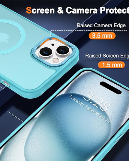 Hython Case for iPhone 15 Plus Case Magnetic Translucent Matte Phone Cases 6.7" [Compatible with MagSafe] Thin Slim Fit Shockproof Bumper Hard Protective Cover for Women Men Girls, Frosted Lake Blue