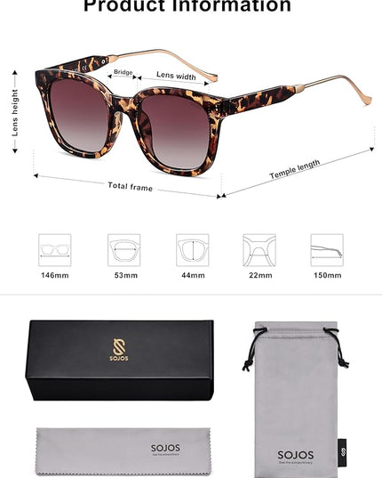 SOJOS Classic Square Polarized Sunglasses Womens Mens Retro Trendy UV400 Sunnies SJ2050