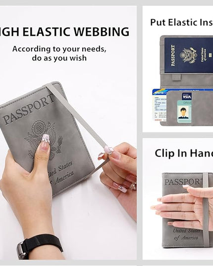 Melsbrinna Premium Leather Passport Holder Covers Case, Waterproof Rfid Blocking Travel Wallet Passport Holder with Pen Holder, Cute Passport Book for Women/Men