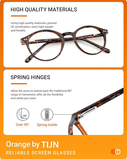 TIJN Blue Light Blocking Glasses Men Women Vintage Thick Round Rim Frame Eyeglasses