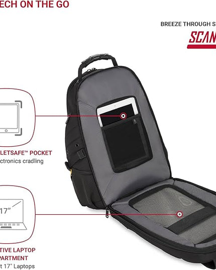 SwissGear 1900 Scansmart TSA 17 Laptop Backpack, Black/Gold, 19-Inch