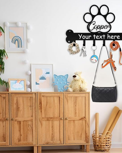 Personalized Dog Leash and Key Holder for Wall - Custom Name Metal Wall Mount With Hooks, Storage Organizer, Key Rack Decor - Gifts for Dog Lovers, Entryway, Farmhouse