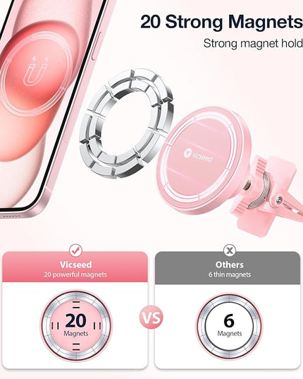 VICSEED for MagSafe Car Mount [Upgraded Strongest Magnet Power] Magnetic Phone Holder for Car Vent 360 Adjustable Magnetic Car Phone Holder Mount for iPhone 15 14 13 12 Pro Max Plus Mini, Pink