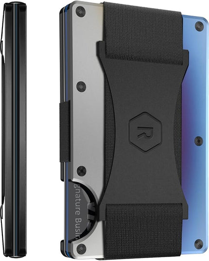 Ridge Wallet for Men - Slim Minimalist Compact Wallet and Card Holder, RFID Protected Front Pocket Wallets for Men with Integrated Cash Strap (Burnt Titanium)