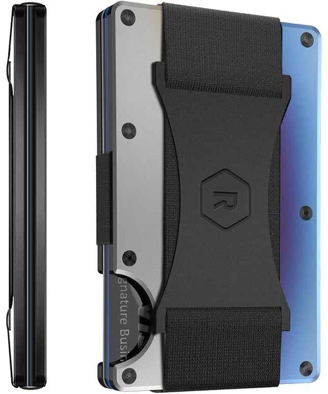 Ridge Wallet for Men - Slim Minimalist Compact Wallet and Card Holder, RFID Protected Front Pocket Wallets for Men with Integrated Cash Strap (Burnt Titanium)