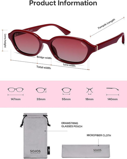 SOJOS Retro Rectangle Polarized Sunglasses for Women Men Trendy Hexagon Narrow Chic Y2K Sunnies SJ2629