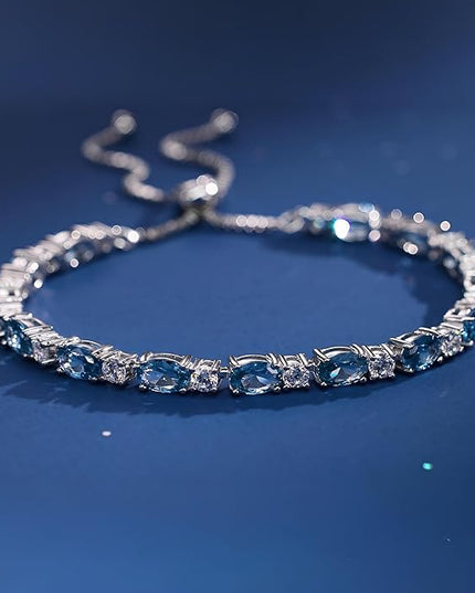 FANCIME Birthstone Tennis Bracelets Sterling Silver Bolo Tennis Bracelets Charm Fine Jewelry Birthday Gifts for Women Mom Wife Her