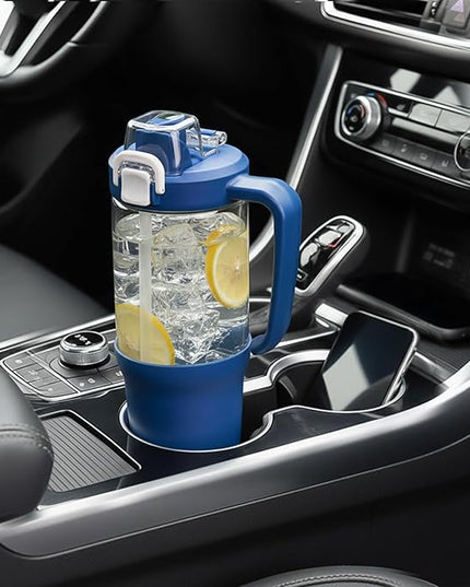 32oz Glass Water Bottle, 2-in-1 Straw and Sip Spout Lid, Leakproof Wide Mouth Tumbler with Handle, BPA-Free Reusable Bottle for Sports, Office, Outdoor, DBlue
