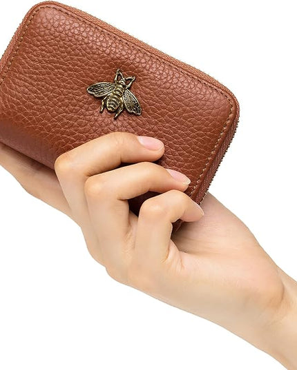 imeetu RFID Credit Card Holder, Small Leather Zipper Card Case Wallet for Women