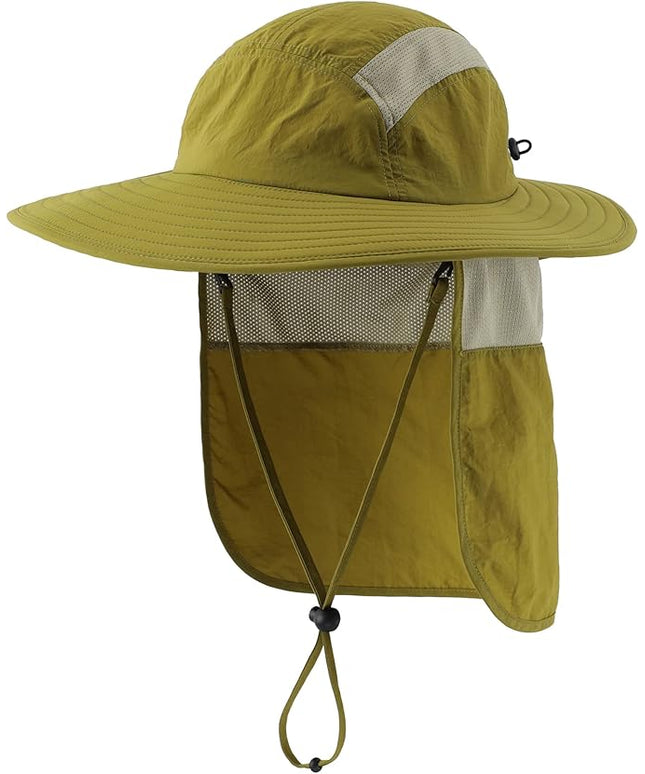 Home Prefer UPF 50+ Mens Wide Brim Fishing Hat with Neck Flap Sun Hat for Men Women Sun Protection Cap