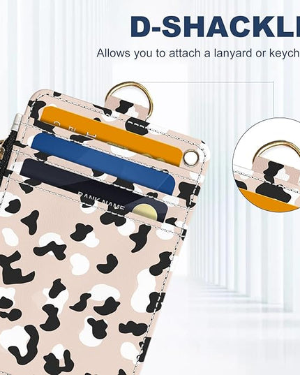 Slim Wallet Credit Card Holder, Brown Milk Pattern, RFID Wallet Women Cute Small Front Pocket Wallet With Zipper, PU Leather Thin travel RFID Blocking Card Case ID Window,Ladies Gifts