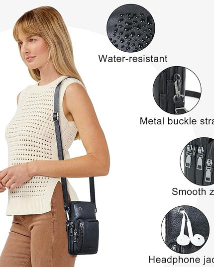 Bluome Small Crossbody Phone Purse for Women –PU Leather Crossbody Handbag Wallets Shoulder Travel Bag with Headphone Jack