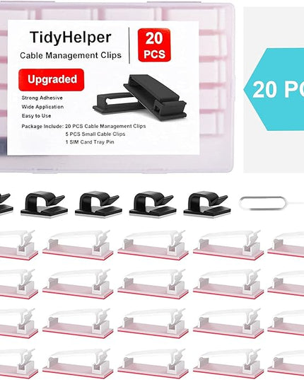 Under Desk Cable Management Clips, Wire Organizer Clips for PC Network Cable Mamagement, Large Adhesive Cable Clips Wire Holders (Computer, TV, Ethernet, Electric Wires), White, 20 PCS