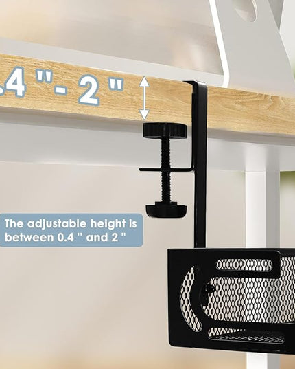 Cable Management, 25'' Cable Management Under Desk No Drill, Metal Cord Organizer with Clamp for Standing Desk, Cable Organizer for Home Office, Black